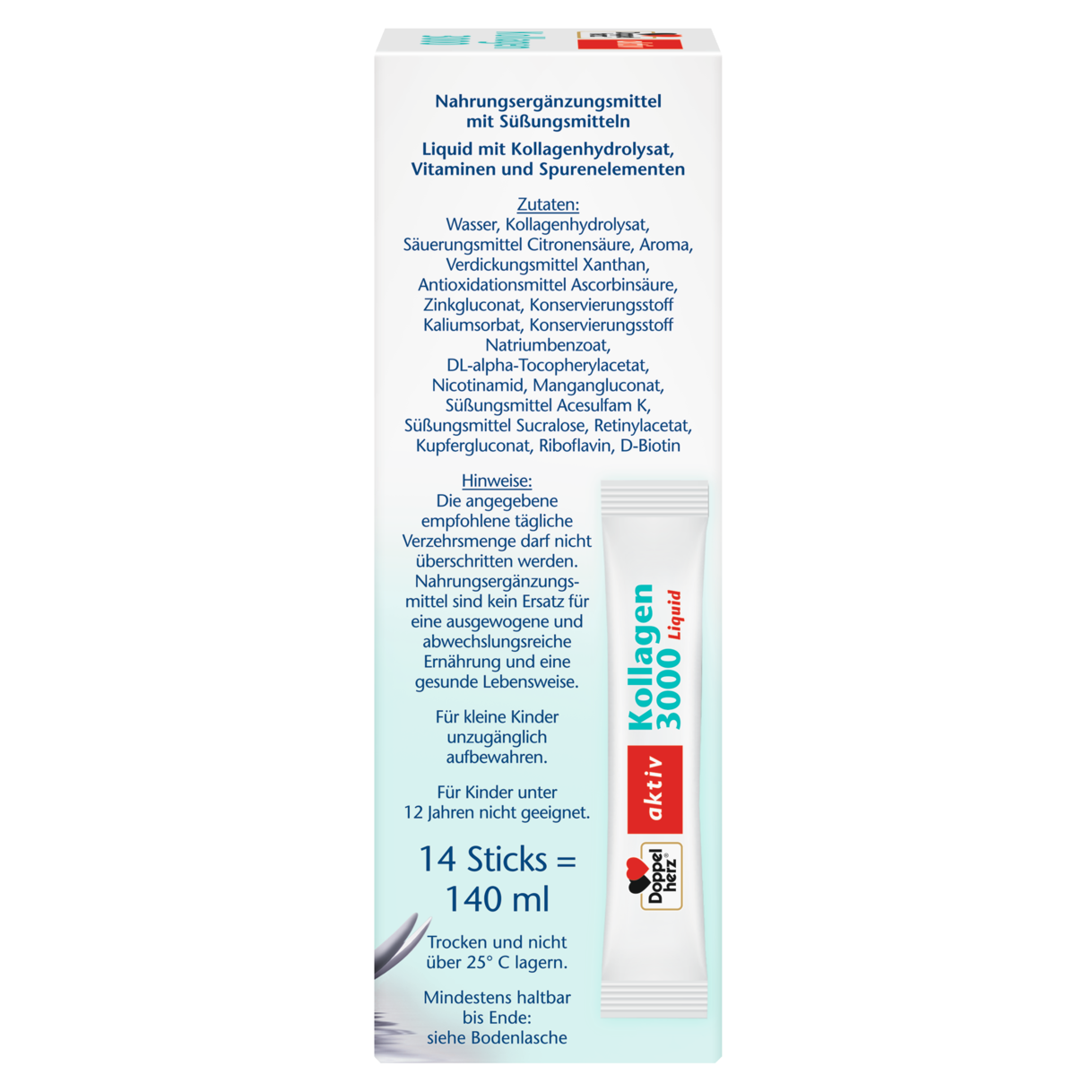 Illustration of the product packaging Допелхерц актив Колаген 3000 Liquid side view right