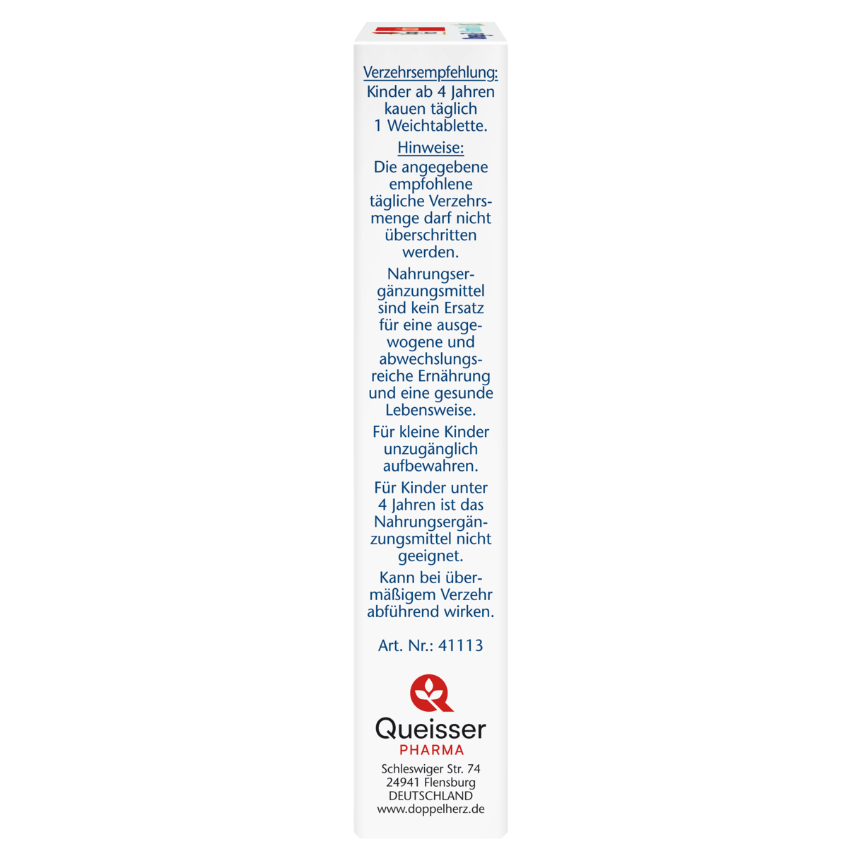 Illustration of the product packaging Допелхерц актив Омега-3 + Витамин D3 за Деца side view left
