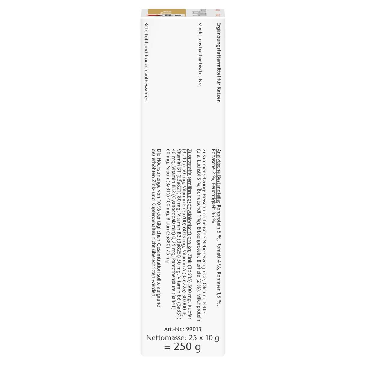 Illustration of the product packaging Допелхерц за котки и кучета Комплекс за кожа и козина за котки side view left